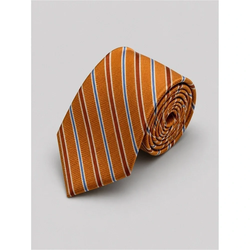 Mens Silk Striped Neck Tie Luxe Old Money Quiet Luxury Preppy Orange Wedding